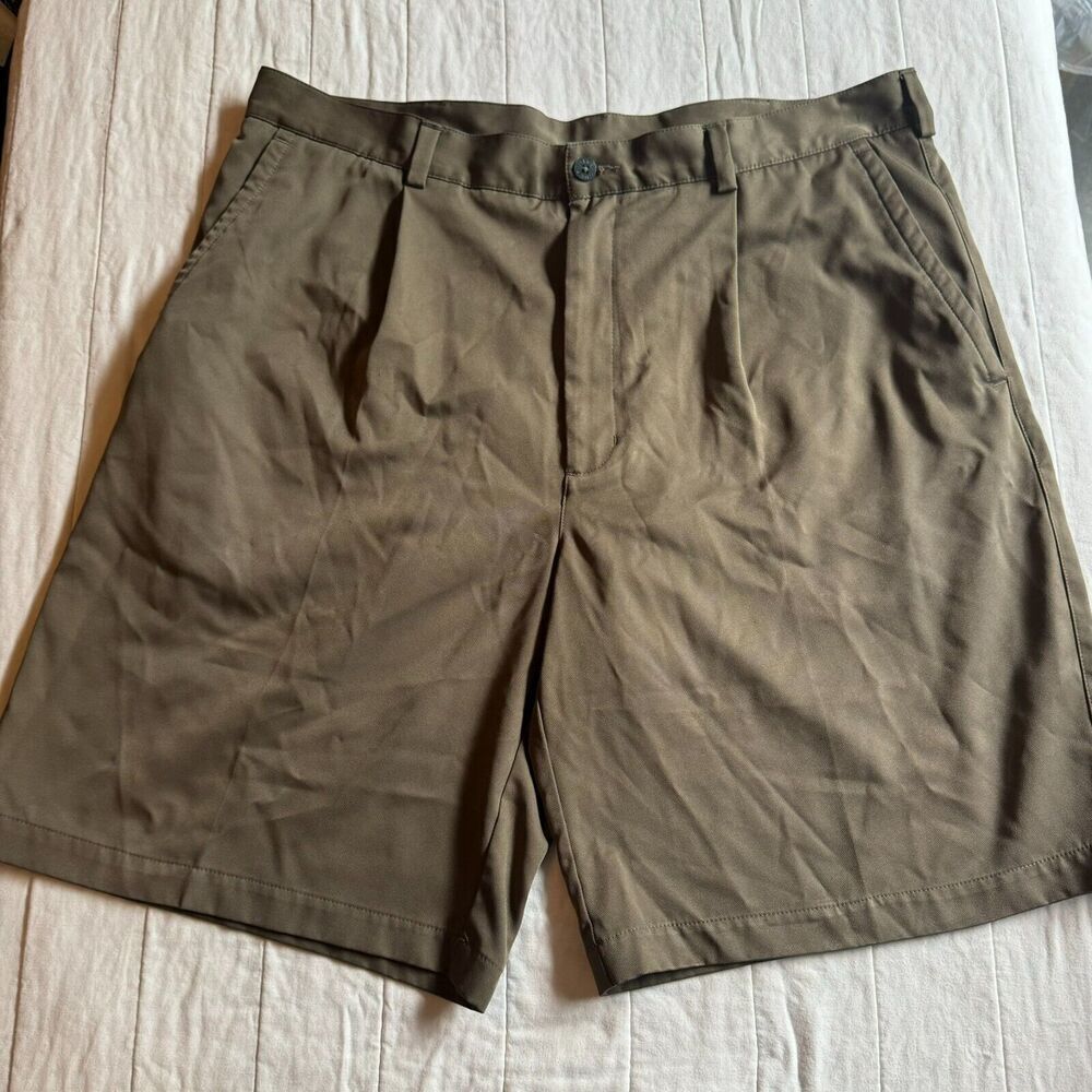 Nike Golf Shorts Mens 38 Dri-Fit Brown Chino Pants Swoosh Standard Fit Pleated